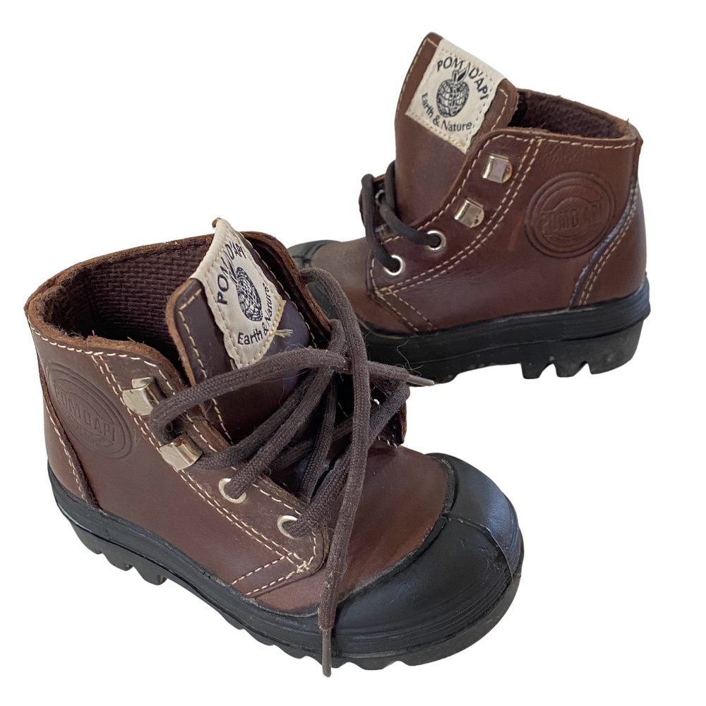 Pom d'Api French Paris brown leather kids hiking boots
